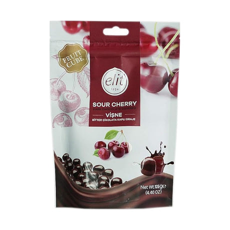 Elit Dark Chocolate Covered Sour Cherry Dragees 125 g - front of pack