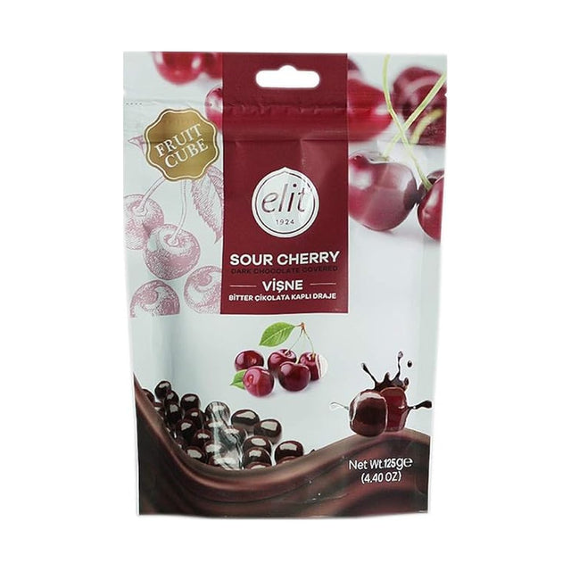 Elit Dark Chocolate Covered Sour Cherry Dragees 125 g - front of pack