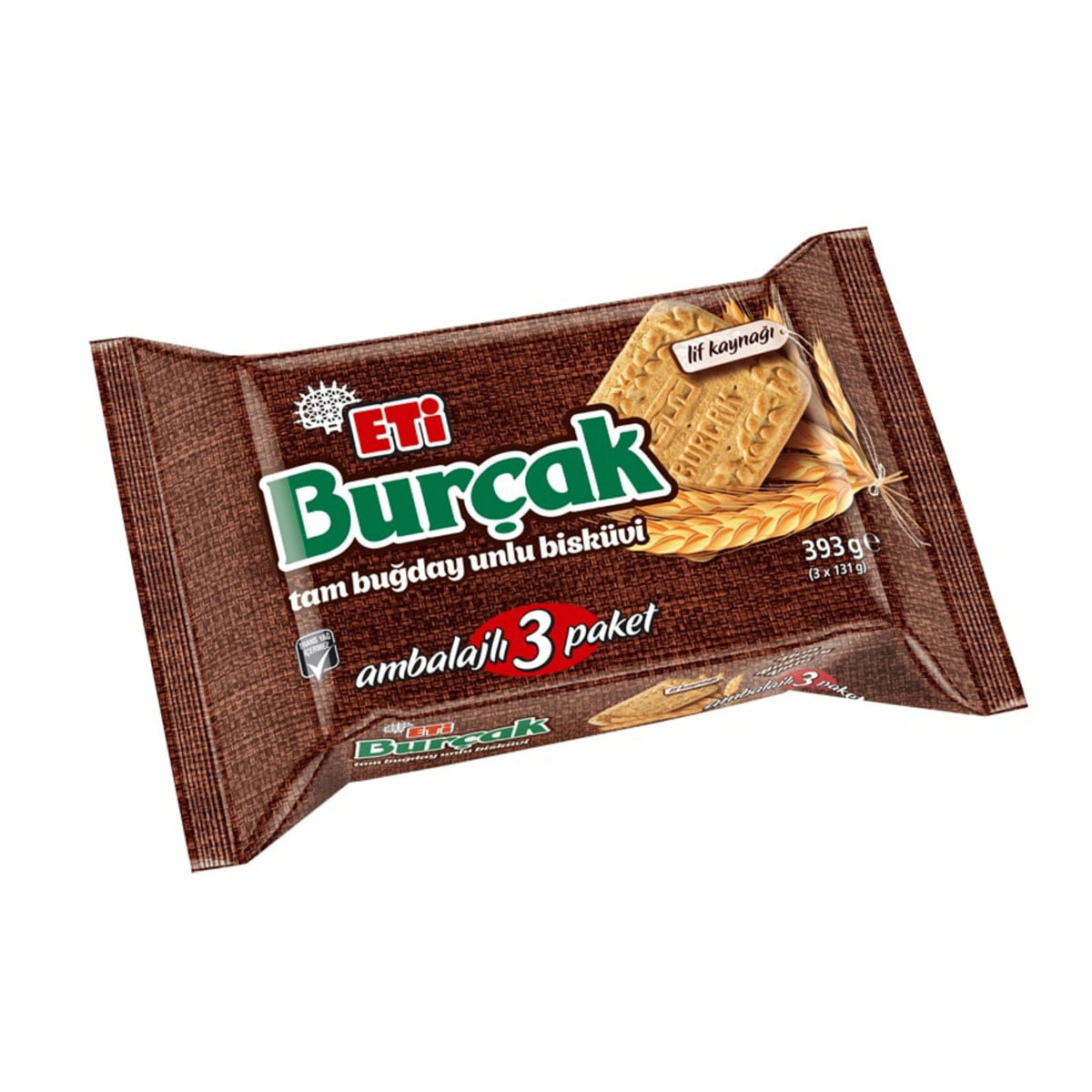 Eti Burçak whole wheat biscuits, 3-pack, 393 g (3 x 131 g), front view
