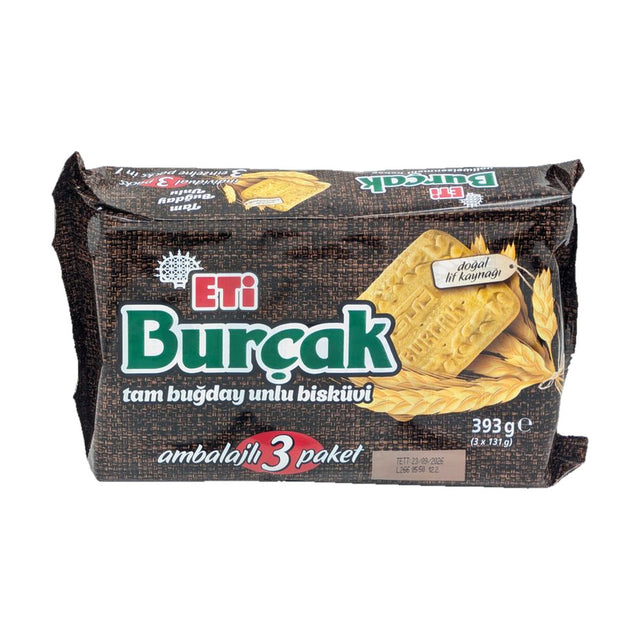 Eti Burçak Tam Buğday Unlu Bisküvi whole wheat biscuits, 393 g (3 x 131 g) pack