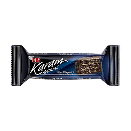 Eti Karam Gurme dark chocolate cream wafer bar, 50 g, dark blue wrapper