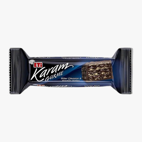Eti Karam Gurme dark chocolate cream wafer bar, 50 g, dark blue wrapper