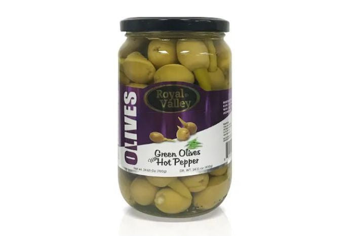 Royal Valley Green Olives with Hot Peppers - 24.69 Ounces