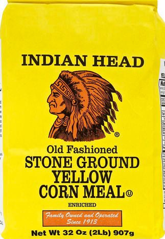 Indian Head Corn Meal, Old Fashioned Stone Ground, Yellow - 32 Ounces