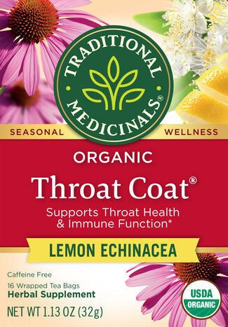 Traditional Medicinals Organic Caffeine Free Lemon Echinacea Throat Coat - 16 Tea Bags