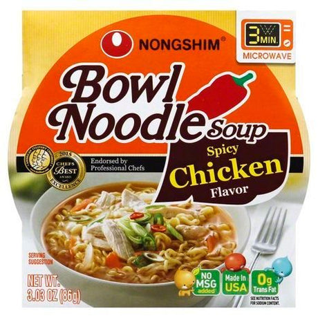 Nongshim Soup, Bowl Noodle, Spicy Chicken Flavor - 3.03 Ounces