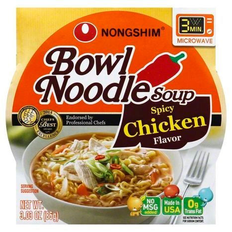 Nongshim Soup, Bowl Noodle, Spicy Chicken Flavor - 3.03 Ounces