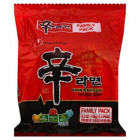 Nongshim Noodle Soup, Shin Ramyun, Gourmet Spicy, Family Pack - 4 Each