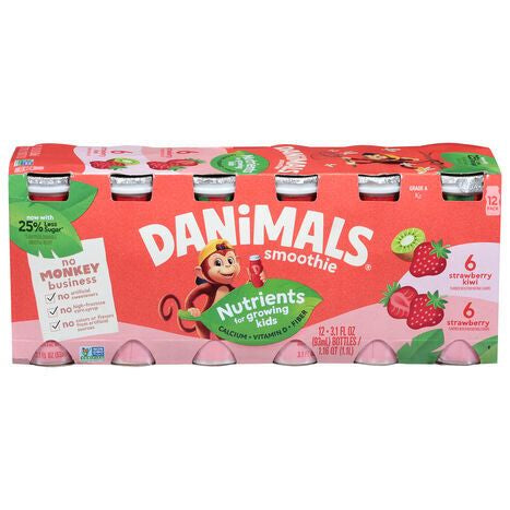 Danimals Strawberry Kiwi/Strawberry Smoothie - 12 x 3.1 Fluid Ounces