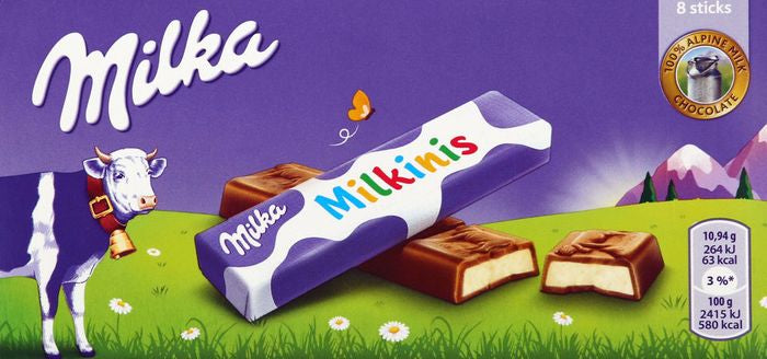 Milka Milk Chocolate, 100% Alpine - 8 Sticks