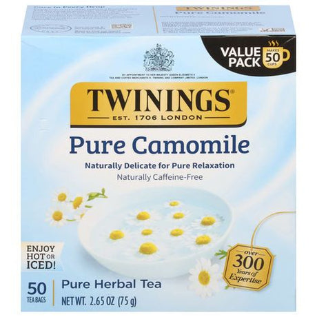 Twinings Herbal Tea, Pure Camomile, Tea Bags, Value Pack - 50 Bags