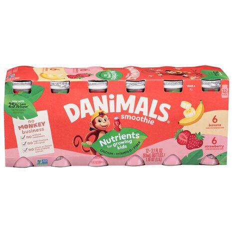 Danimals Banana/Strawberry Smoothie - 12 x 3.1 Fluid Ounces
