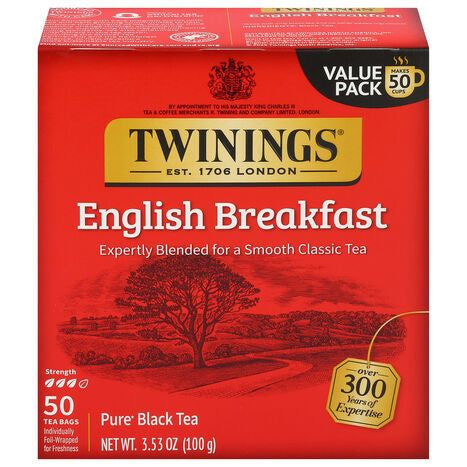 Twinings Pure Tea Bags English Breakfast Black Tea Value Pack - 50 Tea Bags