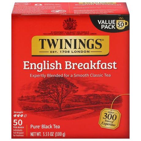 Twinings Pure Tea Bags English Breakfast Black Tea Value Pack - 50 Tea Bags