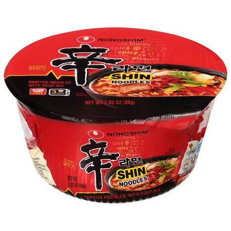 Nongshim Soup, Noodle, Shin Bowl, Gourmet Spicy - 3 Ounces