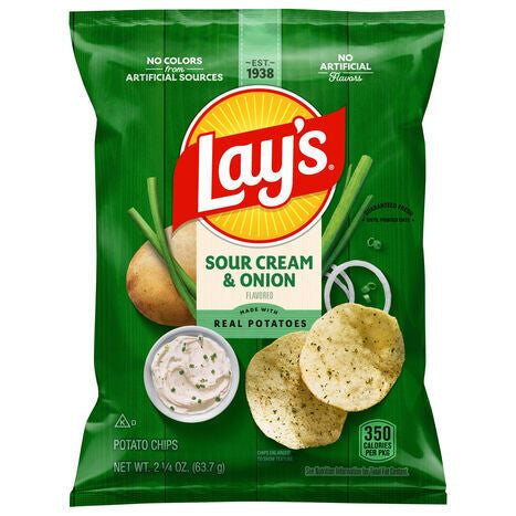 Lay's Sour Cream & Onion Flavored Potato Chips - 2.25 Ounces