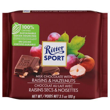 Ritter Sport Milk Chocolate with Raisins & Hazelnuts - 3.5 Ounces