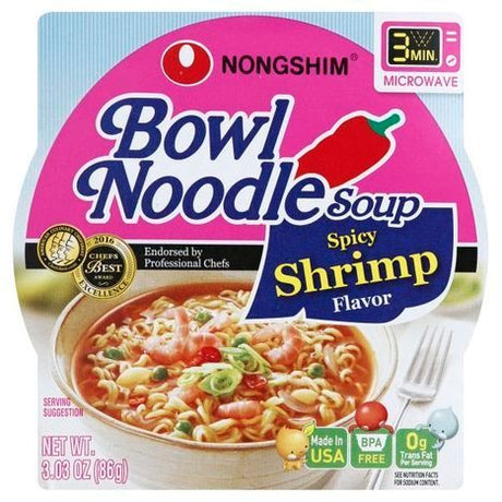 Nongshim Noodle Soup, Bowl, Spicy Shrimp Flavor - 3.03 Ounces