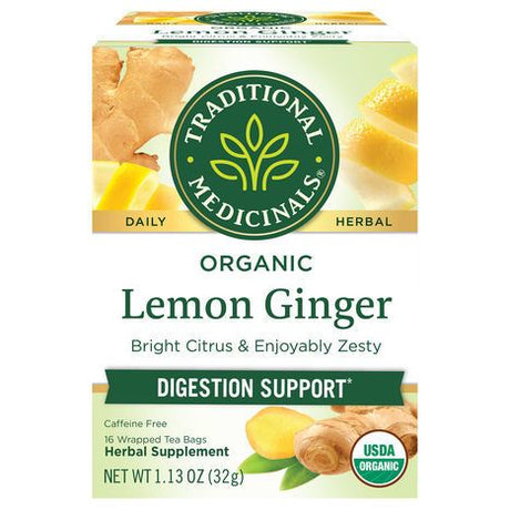 Traditional Medicinals Herbal Supplement, Organic, Lemon Ginger, Tea Bags - 16 Tea Bags