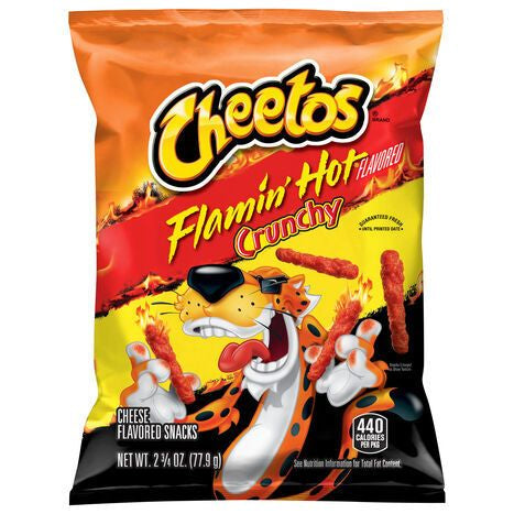 Cheetos Cheese Flavored Snacks, Flamin' Hot Flavored, Crunchy - 2.75 Ounces