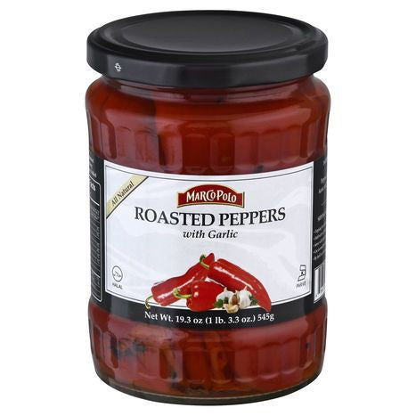 Marco Polo Roasted Peppers, with Garlic - 19.3 Ounces