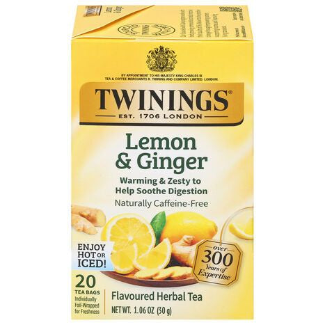 Twinings Tea Bags Lemon & Ginger Herbal Tea - 20 Bags