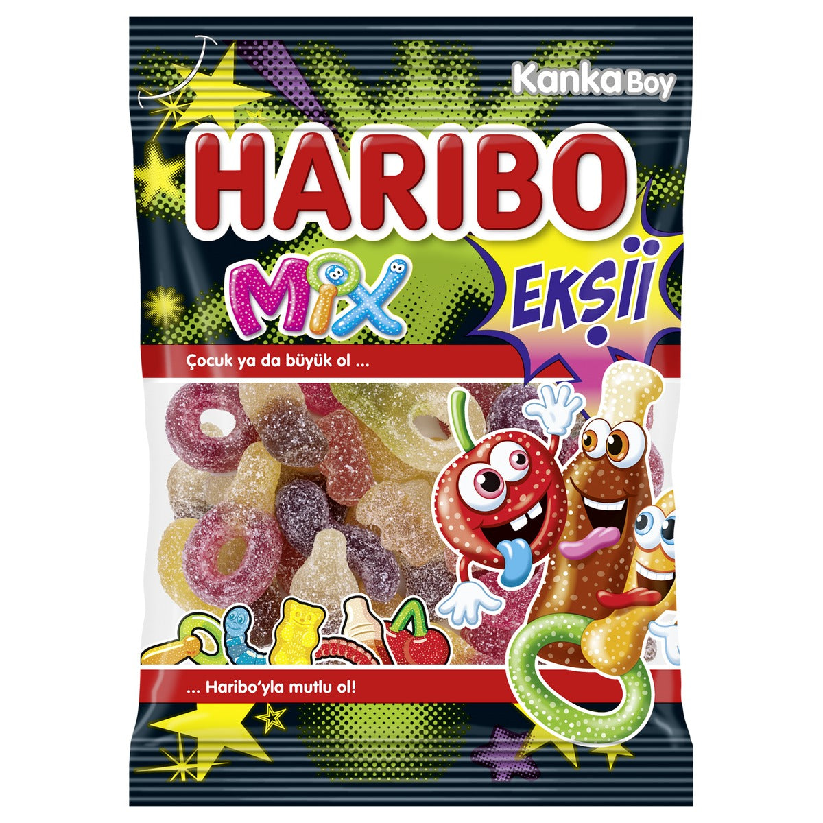 Haribo Mix Ekşii sour gummy candy, 70 g pack, front view