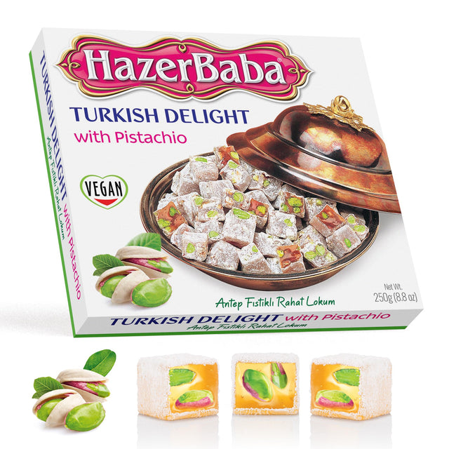 Hazer Baba Turkish Delight with Pistachio box, net weight 250 g (8.8 oz)