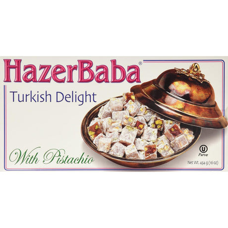 HazerBaba Turkish Delight with Pistachio box, net weight 454 g (16 oz)