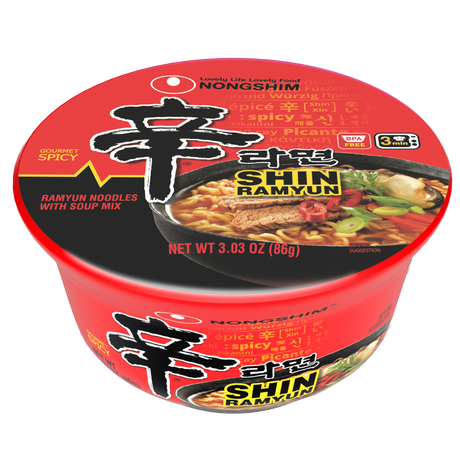 Nongshim Shin Bowl Noodle Soup, Gourmet Spicy, bowl front