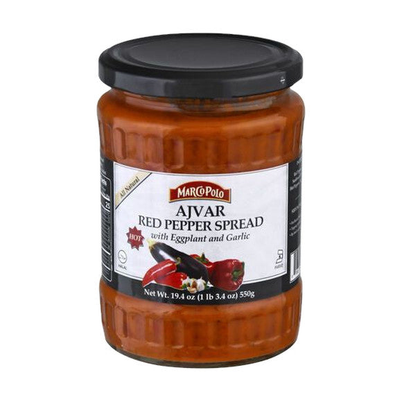 Marco Polo Red Pepper Spread, Ajvar, with Eggplant and Garlic, Hot, 19.4 oz