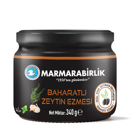 Mb Black Olive Paste Baharatli 340Gr Glass - front of pack