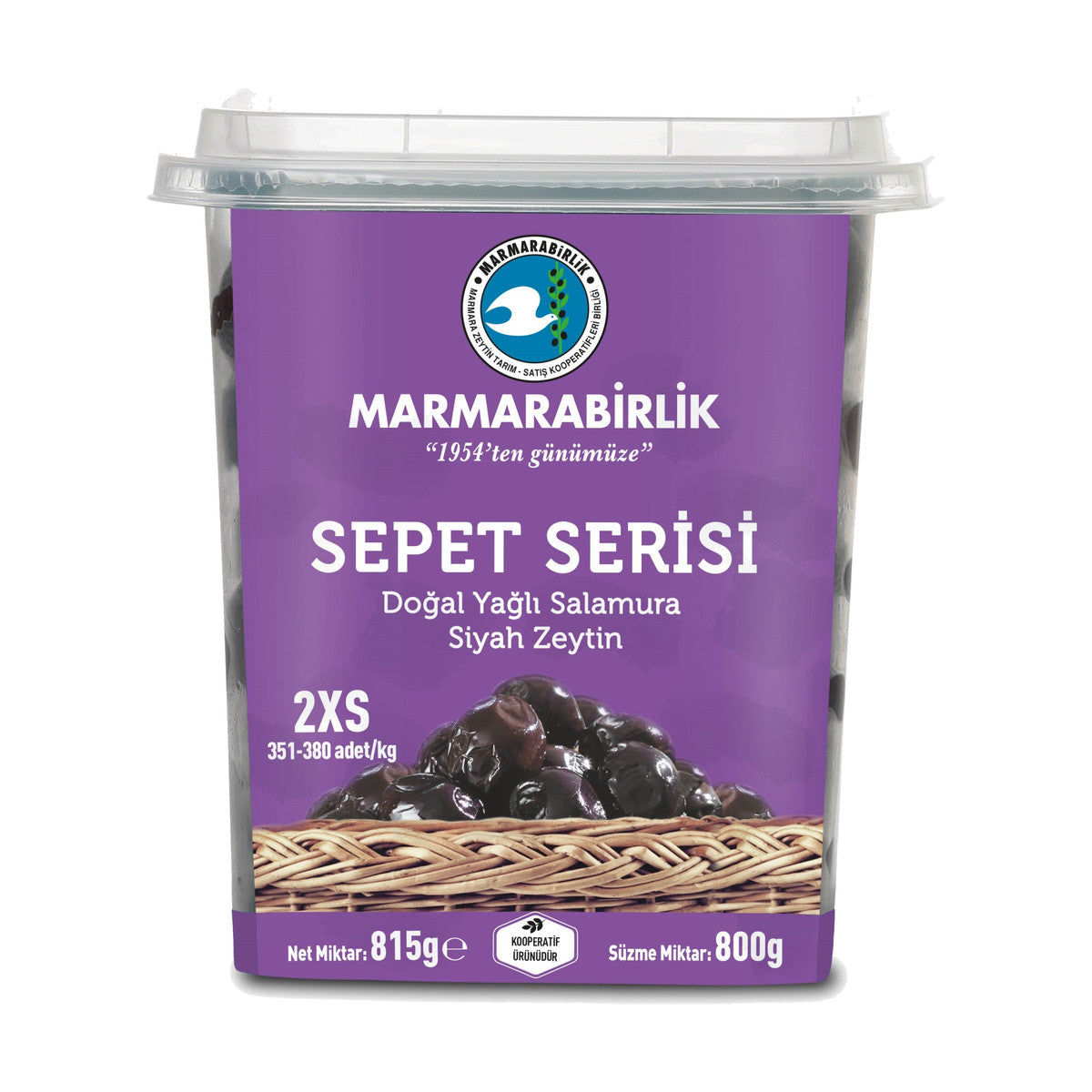 Marmarabirlik Gemlik Black Olives Basket Series 2Xs (351-380) 800 g Plastic