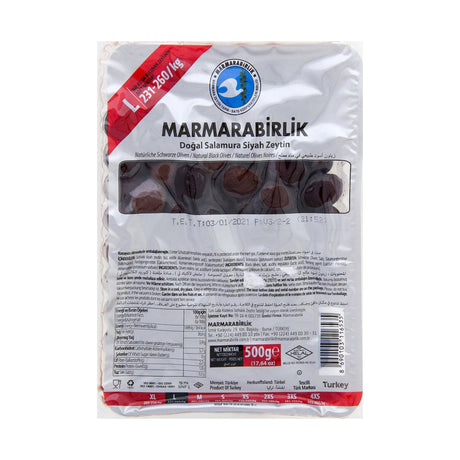 Marmarabirlik Gemlik Black Olives, L Hiper Grade, 500 g Vacuum Pack
