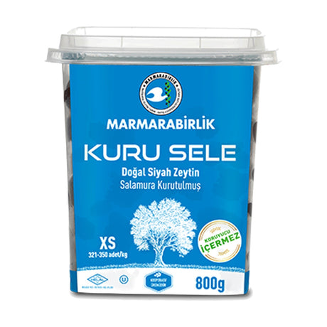 Marmarabirlik Gemlik Black Olives XS Kuru Sele (Dried Sele) 321-350 Plastic, 800 g