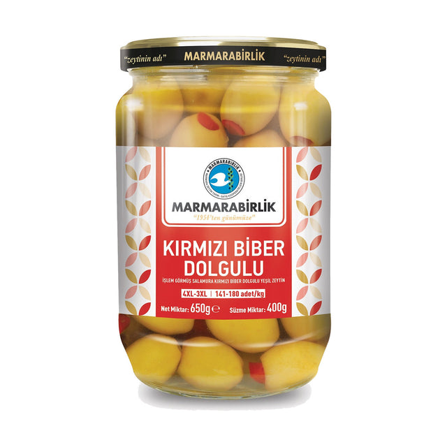 Marmarabirlik Green Olives Stuffed with Red Pepper 4XL-3XL (141-180) 400 g