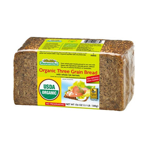 Mestemacher Organic Three Grain Bread 500 g - front of pack