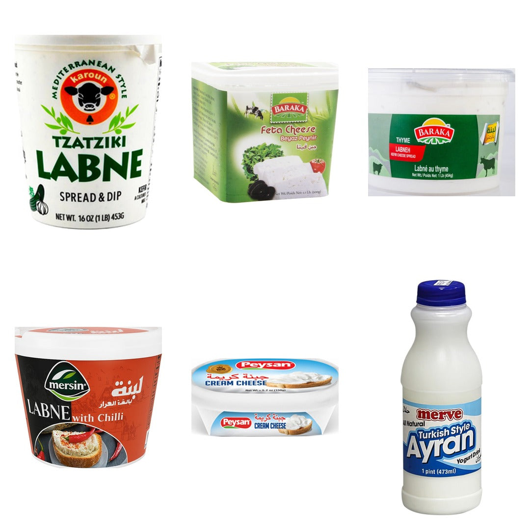 Meze Dairy Box: Labneh Dips, Feta, Soft Cheese and Ayran (6 items)