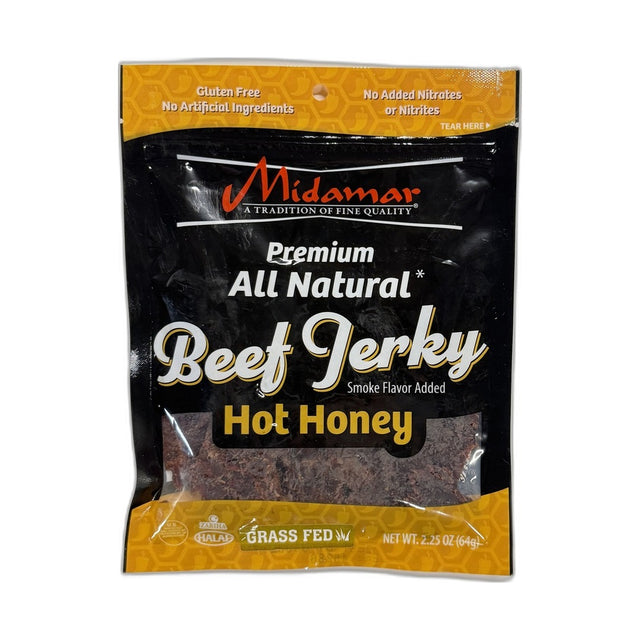 Midamar Halal Premium Beef Jerky Hot Honey 64 g - front of pack