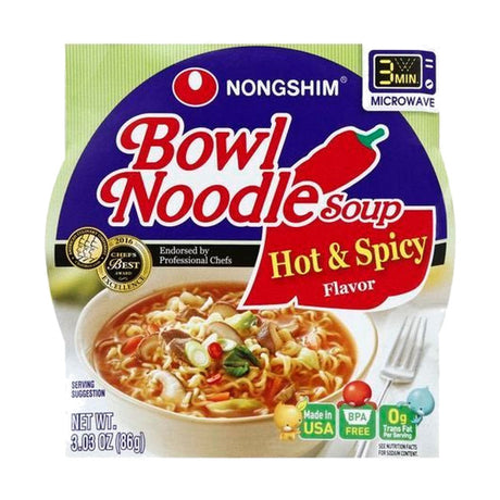 Nongshim Noodle Soup, Bowl, Hot & Spicy Flavor, 3.03 oz