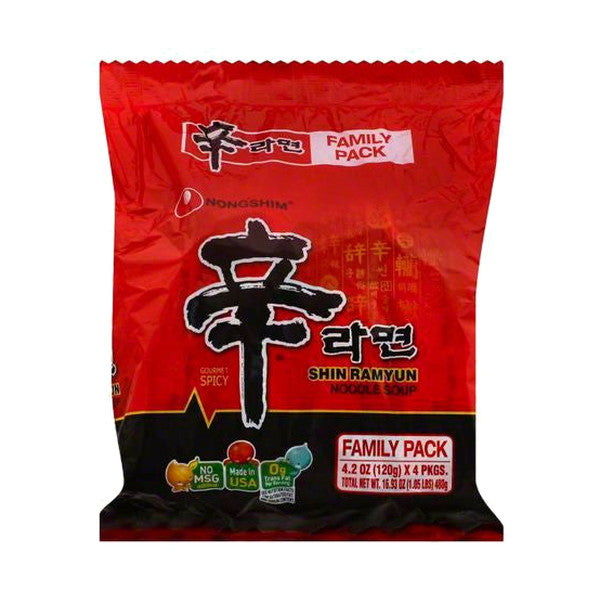 Nongshim Noodle Soup, Shin Ramyun, Gourmet Spicy, Family Pack, 4 Each