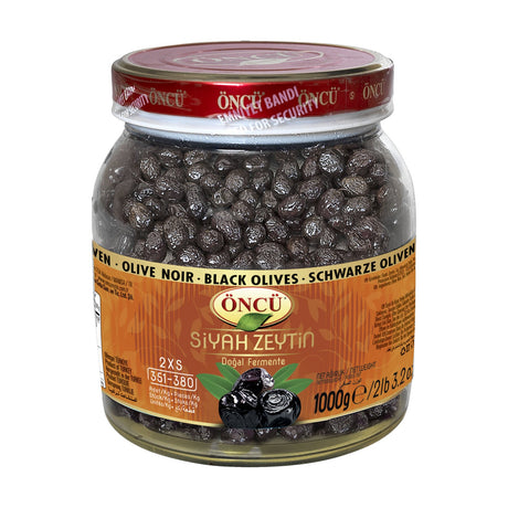 Oncu 2XS natural black olives (351-380 per kg), 1000 g jar
