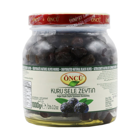 Öncü dry-cured (kuru sele) black olives, 1000 g jar