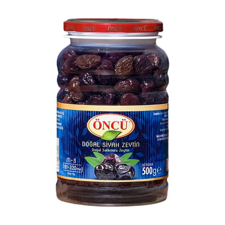 Oncu M-S natural black olives (261-320 per kg), 500 g jar
