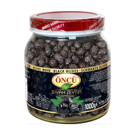 Oncu XL-L natural black olives (201-260 per kg), 1000 g jar