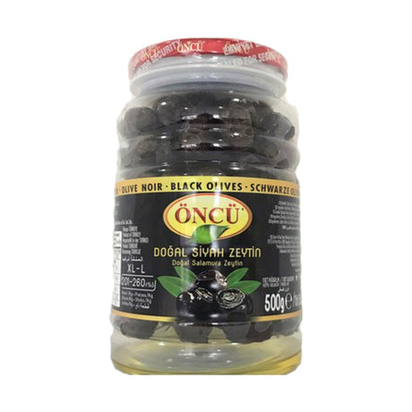 Öncü black olives, XL-L grade, 500 g jar