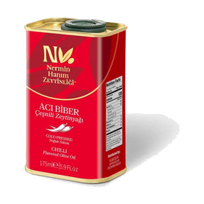 Nermin Hanım chili flavored cold pressed olive oil tin, 5.9 fl oz