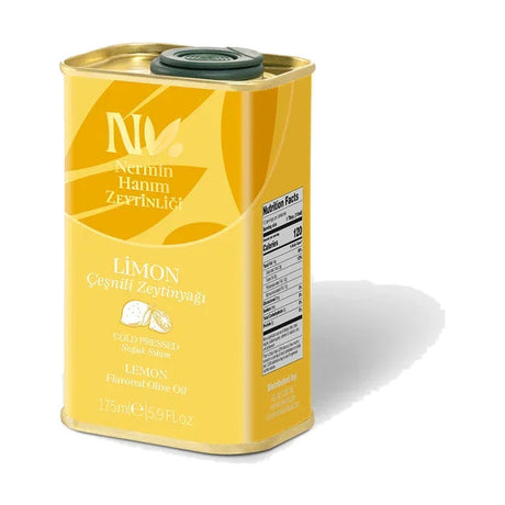 Nermin Hanım lemon flavored cold pressed olive oil tin, 5.9 fl oz