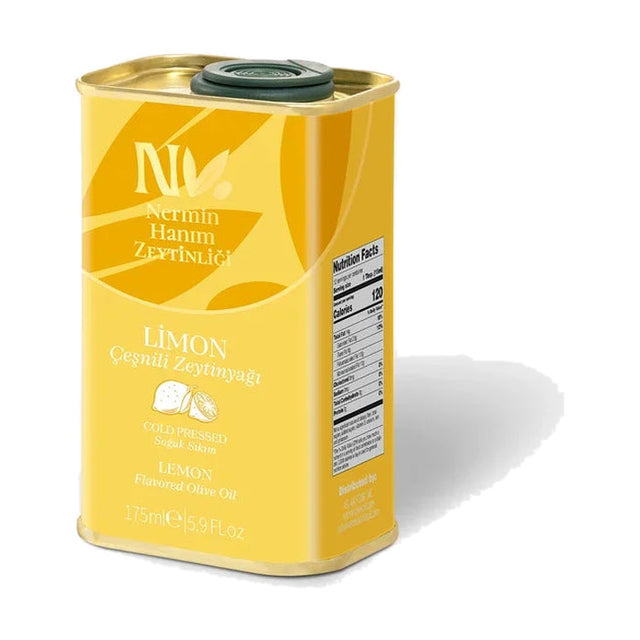Nermin Hanım lemon flavored cold pressed olive oil tin, 5.9 fl oz