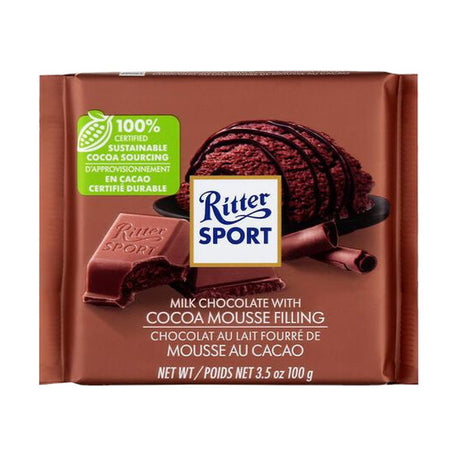 Ritter Sport Milk Chocolate with Cocoa Mousse Filling, 3.5 oz